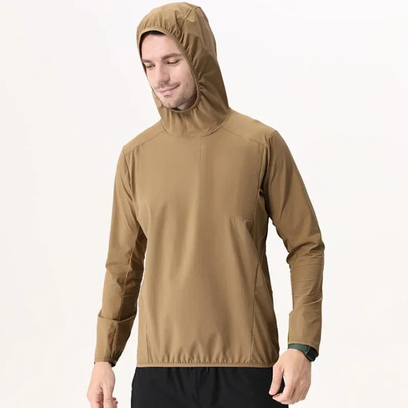 Men Outdoor Running Jogging Hoodie Muscle Quick Drying Training T-Shirt Bodybuilding Gym Tees Casual Elastic Sportswear