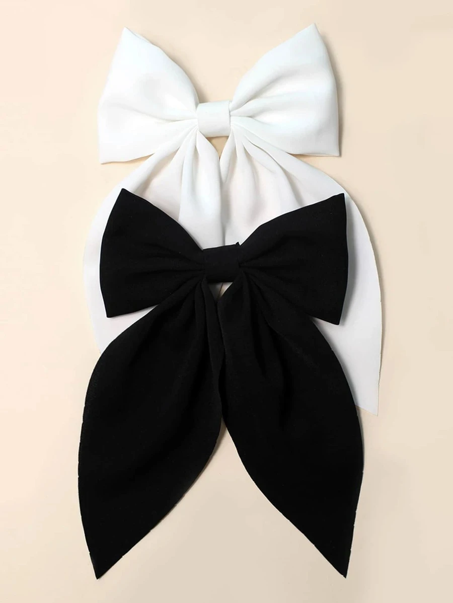 2pcs Girls Solid Bow Hair Clip