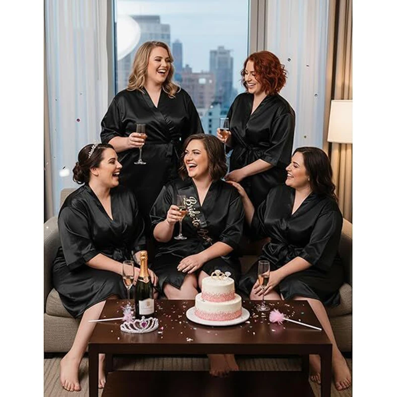 

Bridesmaids Robes for Women Silk Satin Kimono Short Robe Bulk Bridal Party Getting Ready Outfits Wedding Sleepwear