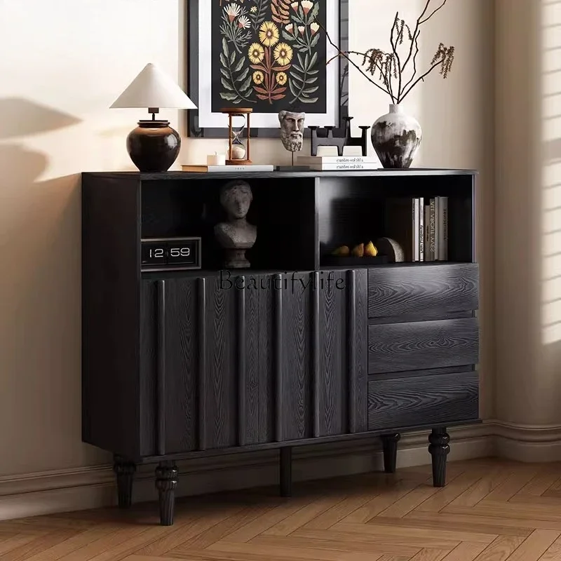 

ls 18French retro premium black dining side cabinet medium and ancient style entrance door entrance cabinet