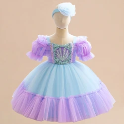 Purple Lace Party Dress For Girls Girl Tulle Dresses Children Birthday Princess Gown Kids Evening Daily Holiday Fashion Costumes