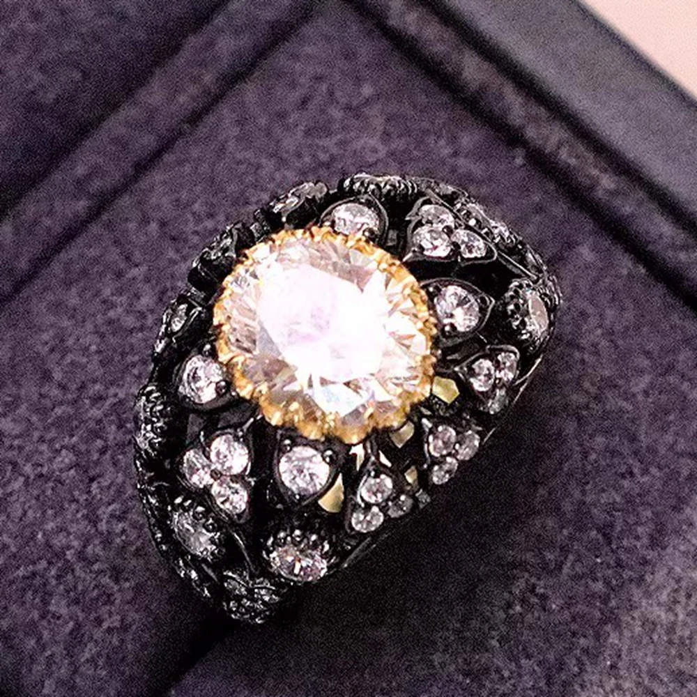 

ARIGAYA 925 Sterling Silver Plated With Black Gold And Full Sky Star Zircon Women's Ring