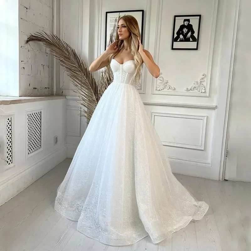 Fashion elegant Princess sexy sweetheart neckline halter wedding sleeveless glitter lace Beach Auditorium bridal dress new 2024