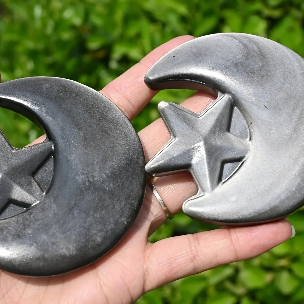 1pc CRYSTALHOLA Natural Obsidian Black Moon & Star Geode - Bohemian Carved Stone Decor for Home view 4