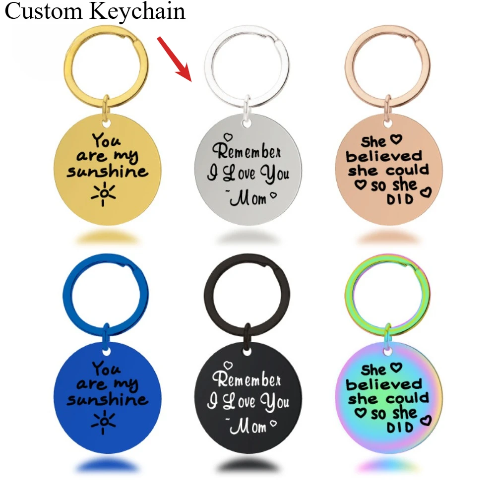 Custom Metal Phone Number Logo Name Keychain Women Men Car Keyring Laser Engraveing Key Chain Stainless Steel Personalized Gift