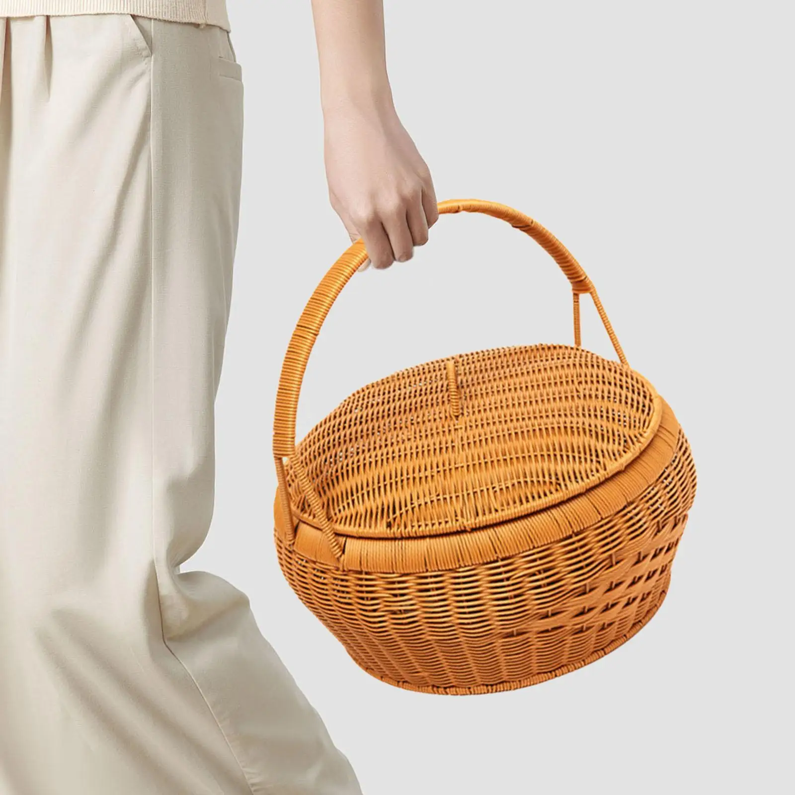 

Wicker Picnic Basket Multipurpose Portable Handwoven for Cooking BBQ Kitchen
