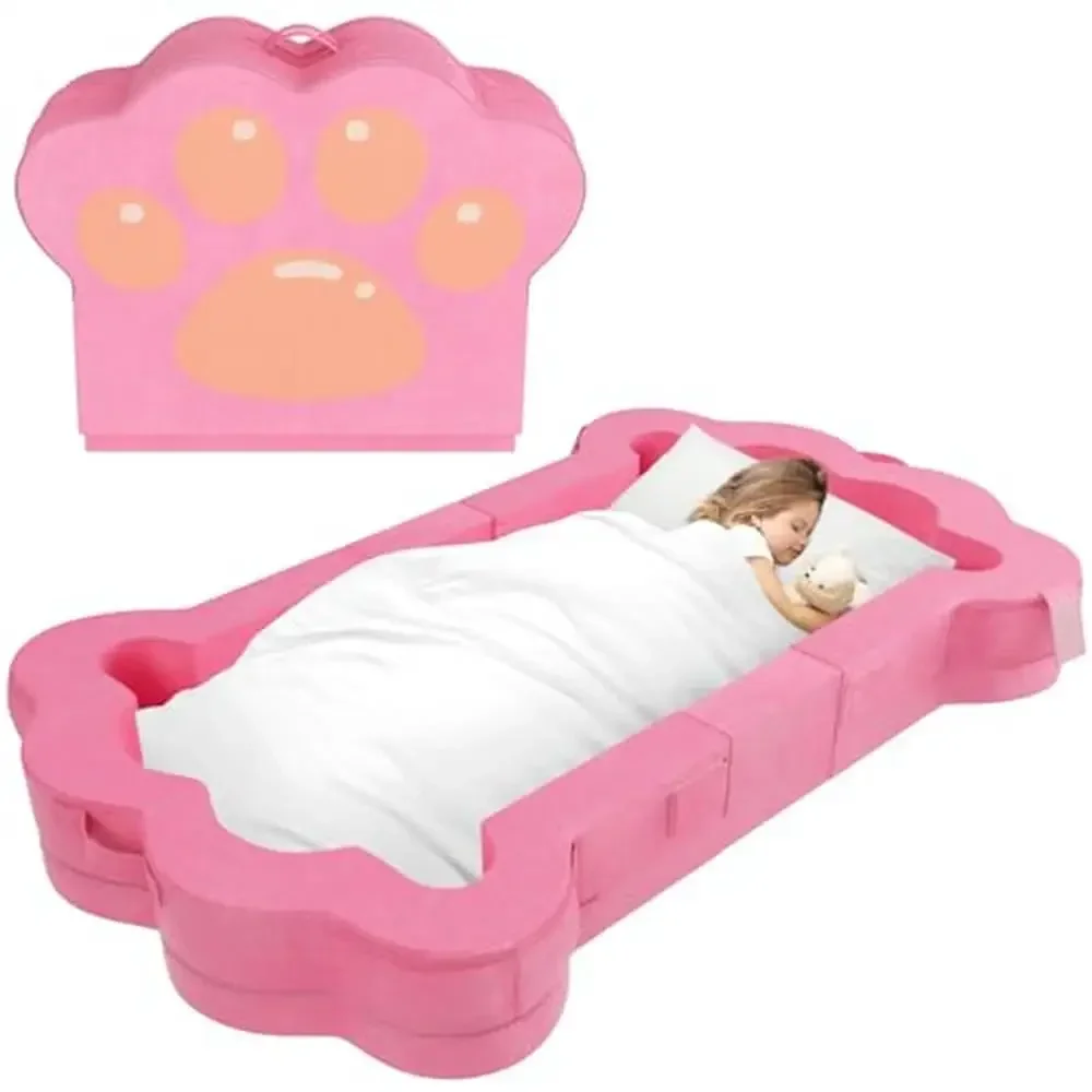 

Toddler Portable Bed Soft Washable Travel Floor Bed Kids 1-5 Years Pink Foldable Lightweight