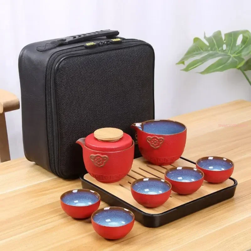 Chinese Kung Fu Travel Tea Set Ceramic Portable Teapot Set Tea Gaiwan Cups of Ceremony Teacup Outdoor Drinking Jingdezhen