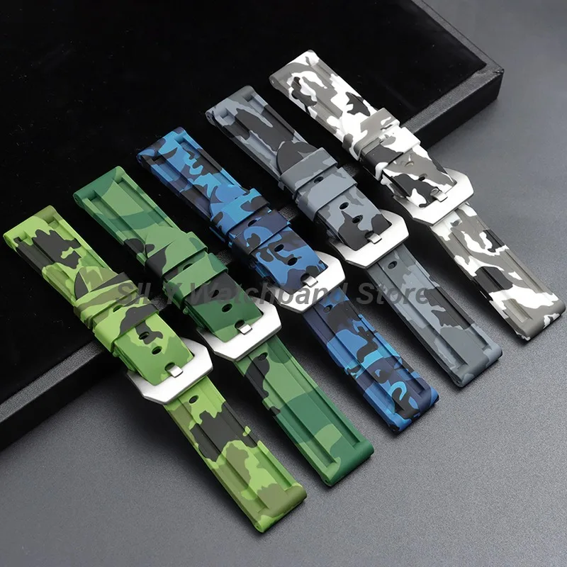 Camouflage Soft Silicone Strap 20/22mm 24mm 26mm Rubber Watch Band for Panerai for Casio for Omega Waterproof Men Sport Bracelet