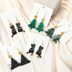 1Pair Christmas Women Drop Earrings Creative Acrylic Bell Cat Jewelry For Gift Festival Crafts