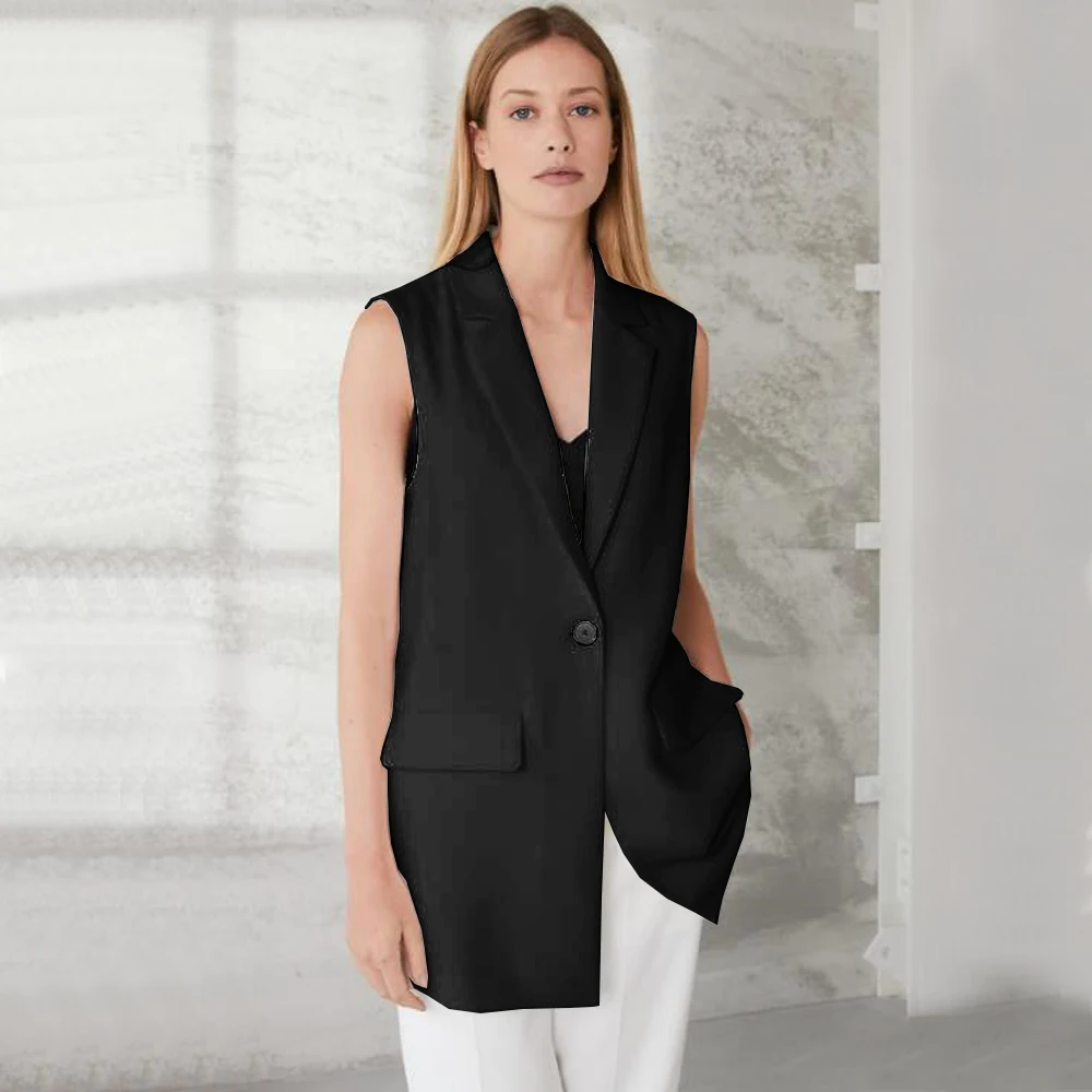 Gilets longs à col à revers pour femmes, veste en fibre, manteau moderne, vêtements pour femmes, 1 bouton