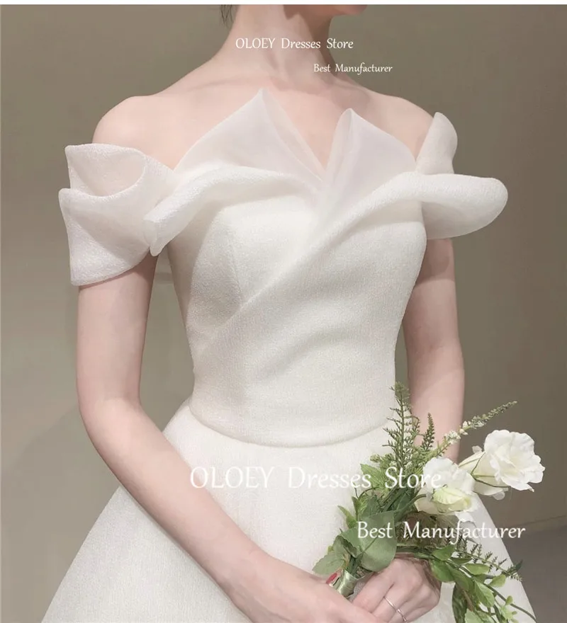 OLOEY Elegant Silk Organza A Line Korea Wedding Dresses For Photoshoot Off the Shoulder Sleeves Bridal Gowns Custom Made