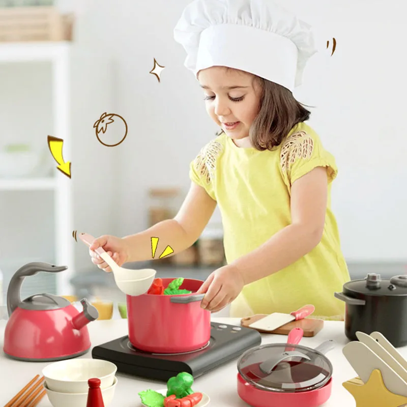 Kids Kitchen Toys Accessories Toddler Pretend Cooking Playset Pretend Cooking Toys Learning Toys Birthday Gifts with Cookware