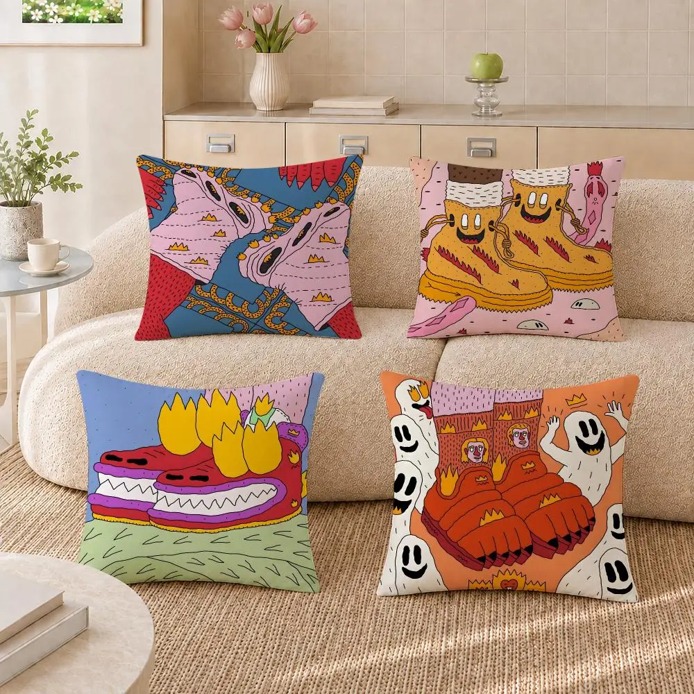 Creative illustration of everything on shoes Cushion Cover Pillowcase Sofa Living Room Home Gift Office Decor Protective Covers