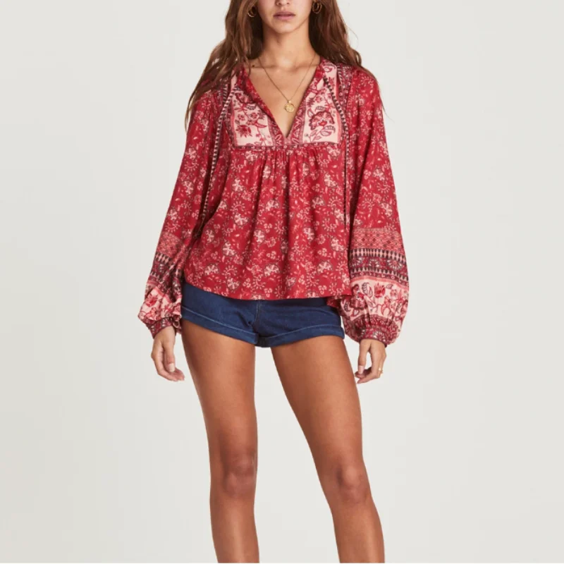 

European and American style cotton positioning printing long-sleeved casual shirt women's fashionable all-match casual tops