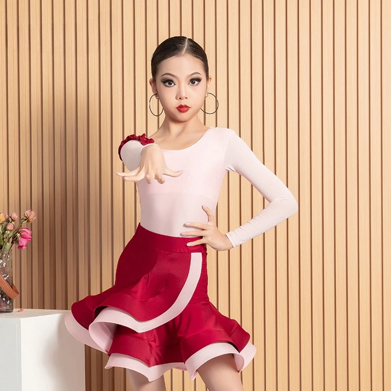 

Girls High-End Latin Dance Dress Kids Professional Ballroom Dancing Outfit Children Practice Training Wear Elegant Performance