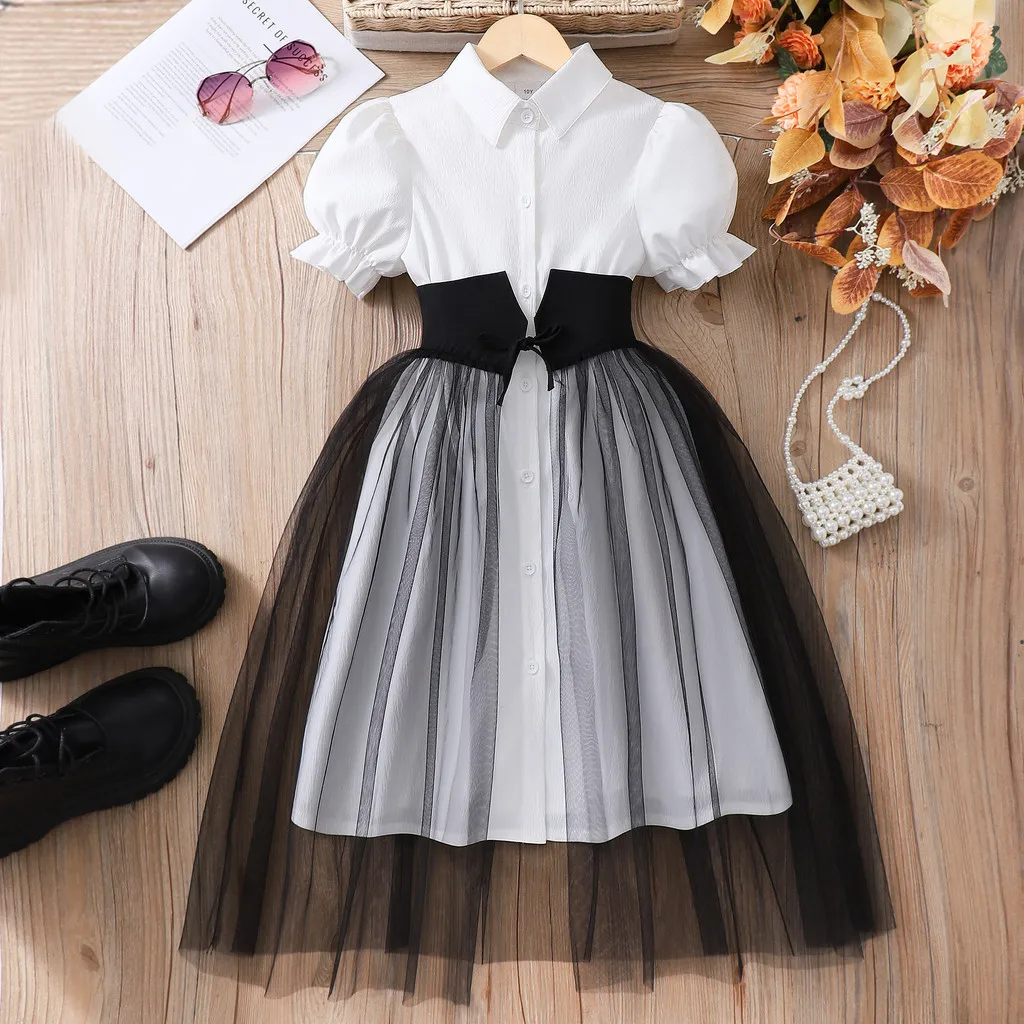 black and white dresses for teens 8-12 Yrs Girl Dress Summer Short Sleeve Children Simple Fashion Teen Girl Clothes Party Big KIds Outfit Size:44 Long corset detail dress Women's 3/4 Sleeve Dress: carpet events