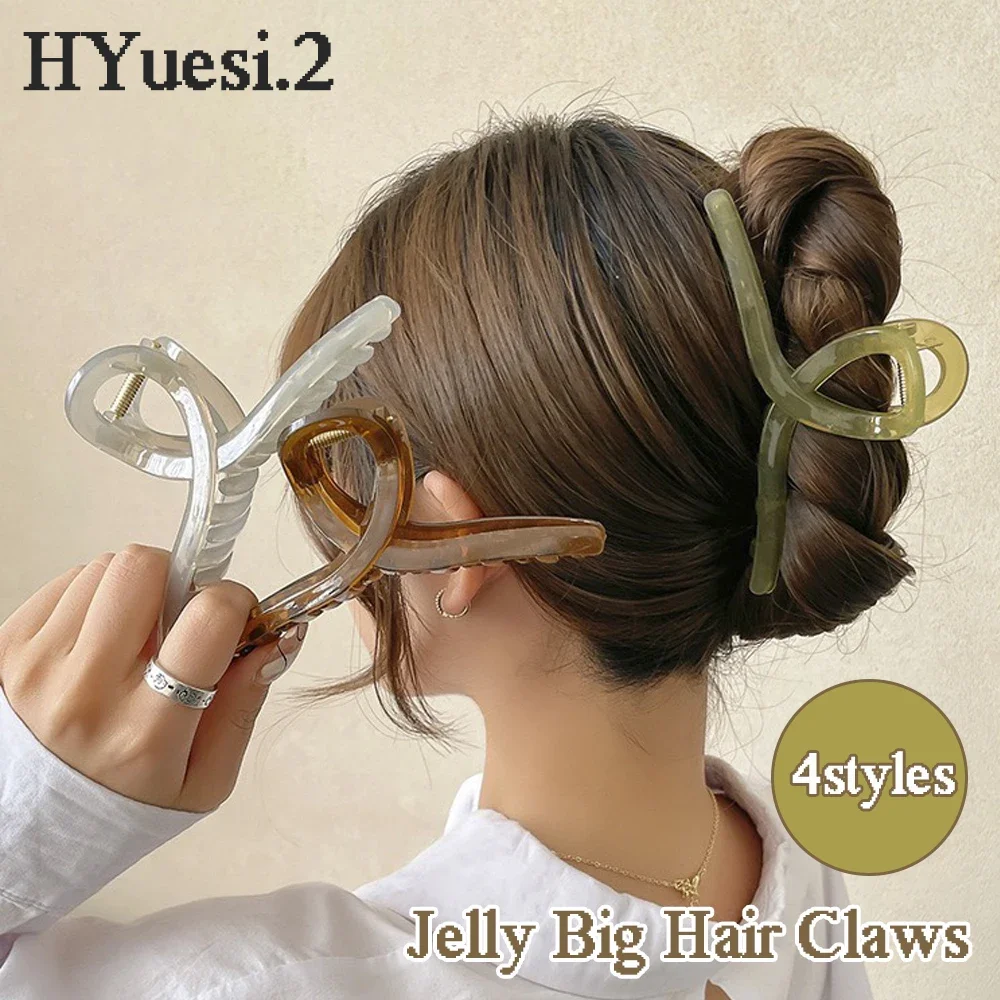 Summer Jelly Color Geometric Hair Claws Jaw No Slip Acrylic Clear Strong Hold Shark Barrette Hair Clip Elegant Women Headwear