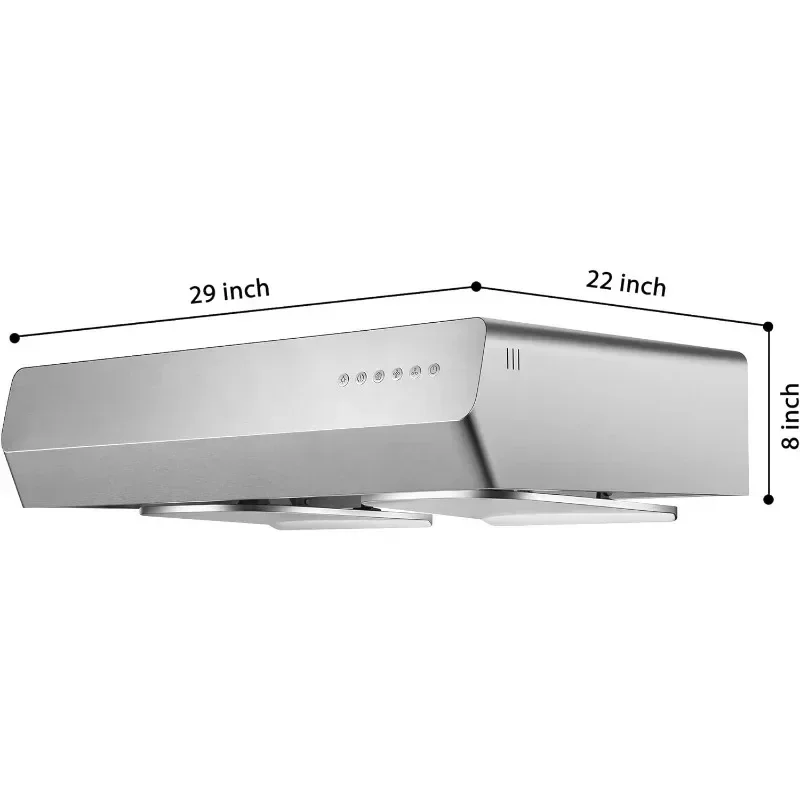 Pixie Air UQS3001 30” Stainless Steel Under Cabinet Range Hood, 800 EQUIV. CFM Kitchen Over Stove Exhaust Vent