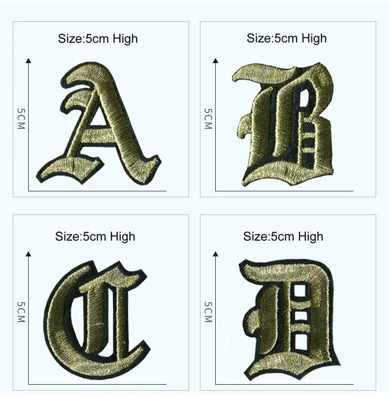 5cm złoto haftowane ABC DEF litery naprasowanki na ubrania naszywane identyfikator cyfry kapelusz aplikacja alfabet jednolita naklejka