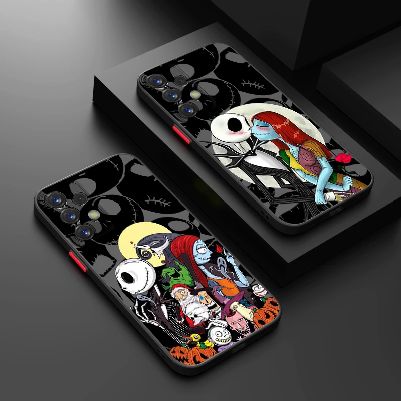 Disney Jack Skellington Phone Case For Samsung S24 S23 S22 S21 S20 FE S10 S9 Plus Ultra Pro 5G Frosted Translucent Matter Cover