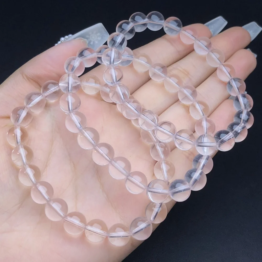 

1 Pc Natural Transparent Rose Quartz Bracelet Round Beads Crystal Reiki Healing Stone Fashion Jewelry Gift For Women Men