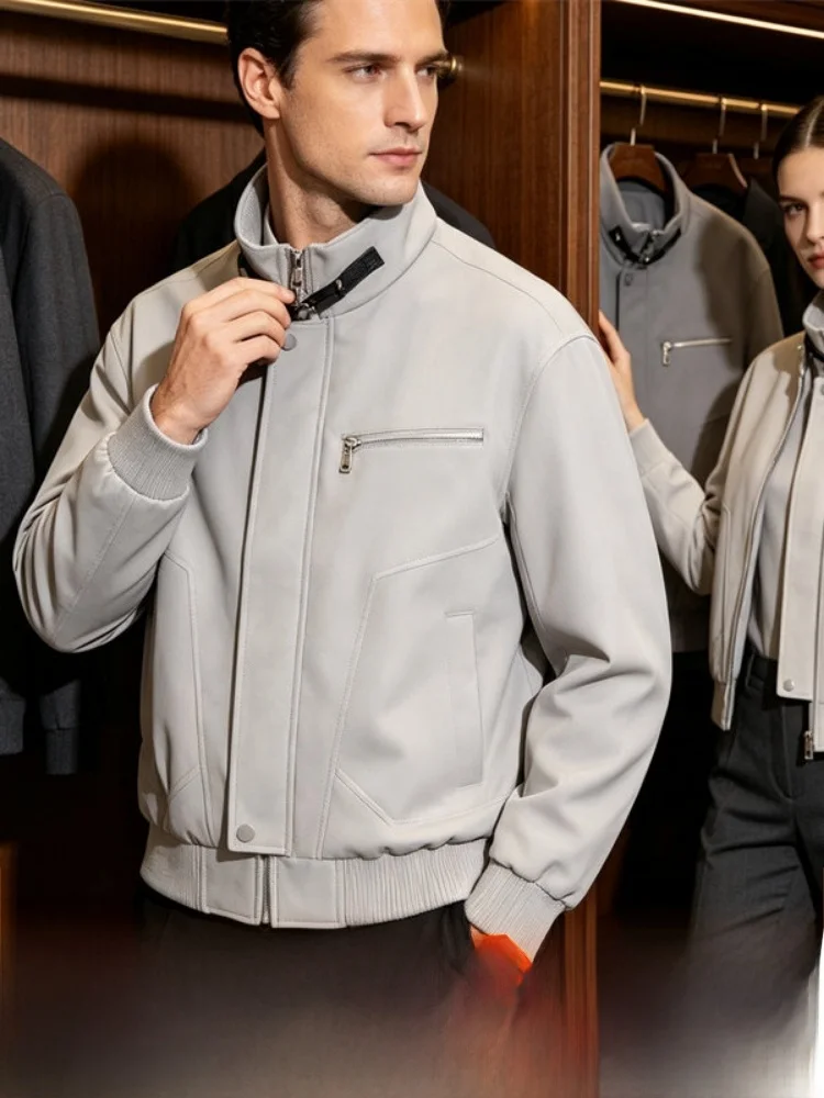 Retro American Style Men's Jacket Stand Collar PU Leather Frosted Surface Vintage Treatment Three Dimensional Cutting