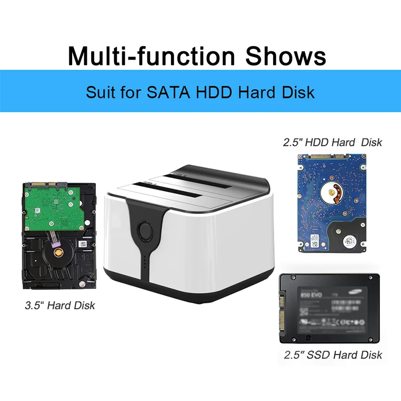 Blueendless offline clone 2 Bay 2.5''/3.5'' Docking station per disco rigido Sata/SSD dual bay Custodia per HDD Custodia per HDD USB Scatola per HDD