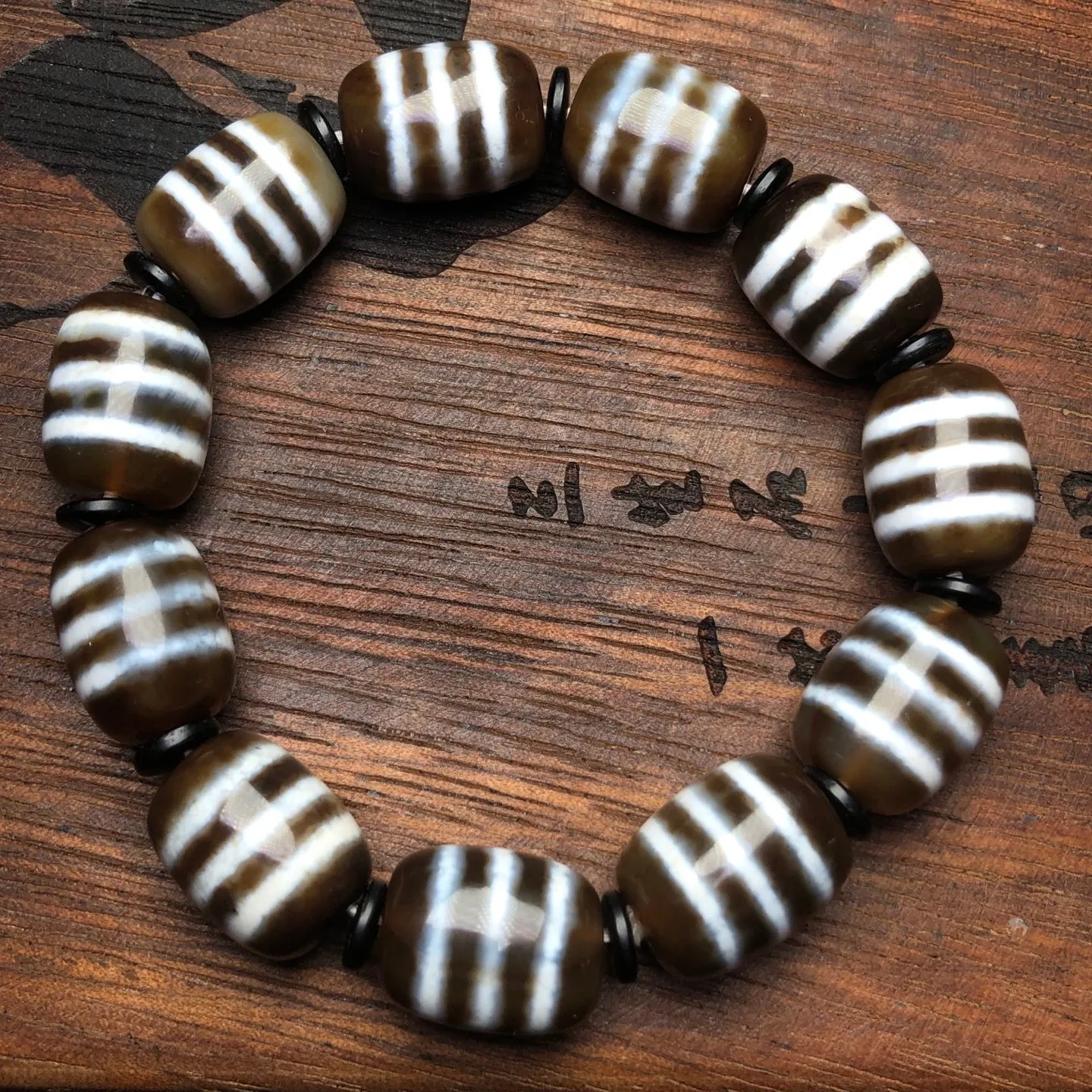 Редкий тибетский буддизм, старый агат, браслет из 3-строчных бусин Dzi Z1026