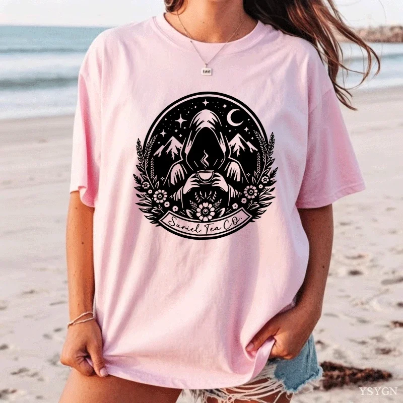 Suriel Tea Co Graphic T Shirts Acotar Fantasy Readers Tshirt Bookish Celestial Boho Wildflowers Graphic T Shirts Cotton Clothes