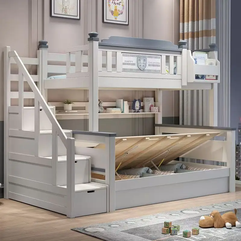 ！@2025 Cheap Wooden Kids Bedroom Furniture Solid Wood Bunk Bed Children Bunk Bed for Stair Storage Drawers Bed With Slide