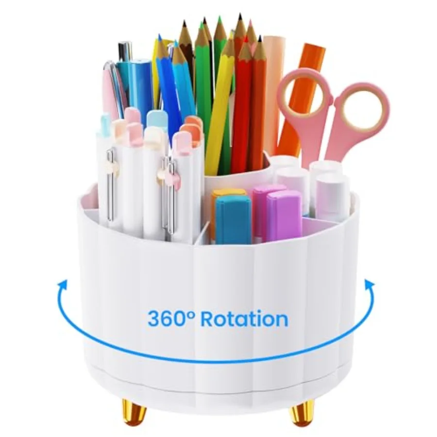 

360 Rotating Pencil Pen Holder for Desk, Pen Organizer with 6 Slots, Cute Office Supplies, Desk Accessories for Office, School,