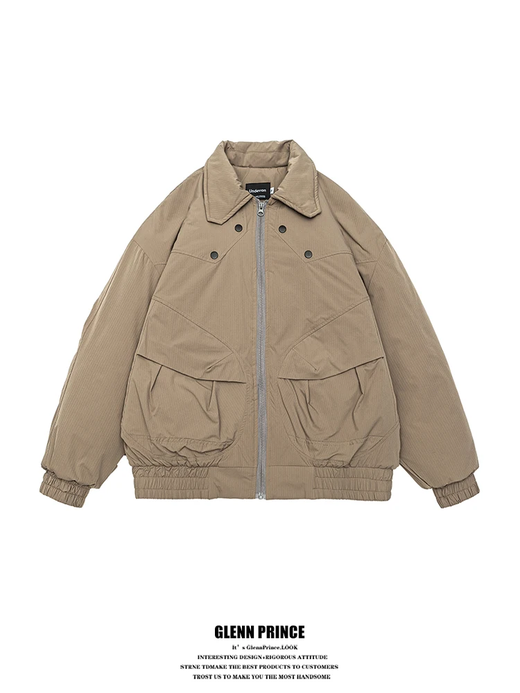 

Thiened Cotton Jaet Men's Retro Trendy Brand Workwear Large ket Patchwork Collar Coat Warm Youth ular Loose Fit