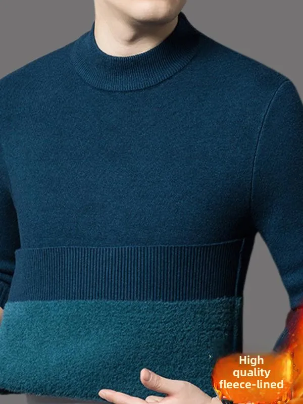 

Men's Knitted Sweater Fce Lined Slim Fit Warm Base Layer Color Mid-aged Dad's Knitwear One-piece Fce Autumn Winte...