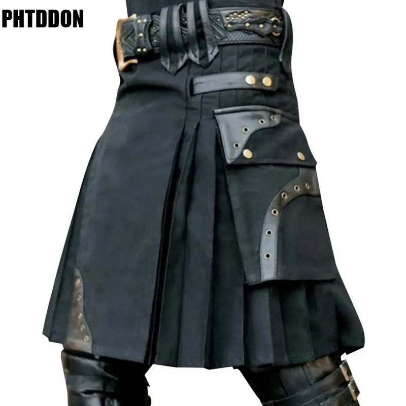 2020 New Scottish Mens Kilt Traditional Skirt Metal Classic Retro Traditional Personality Kilts Check Pattern Skirts