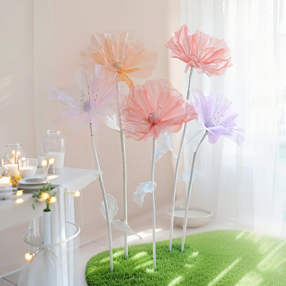 

50cm Artificial Giant Gauze Flower Wedding Backdrop Valentine's Day Gauze Flower Road Guide Diy Party Stage Room Decoration
