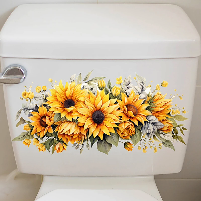 Toilet Stickers Flower Stickers Bathroom Self-adhesive Painting Waterproof Stickers Toilet Cover Bathroom Walls Flower Stickers