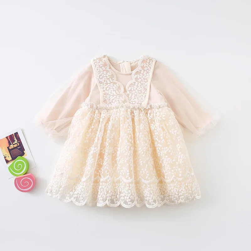 

Spring Autumn Korean Style Girl Princess Dress Lace Tulle Long Sleeve Girls Birthday Party Dress Kids Wedding Ceremony Outfit