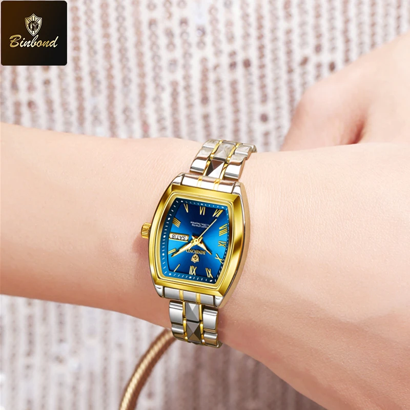 BINBOND B355 лучший бренд модные деловые женские роскошные кварцевые часы 30 м водонепроницаемые часы с датой недели спортивные повседневные женские наручные часы