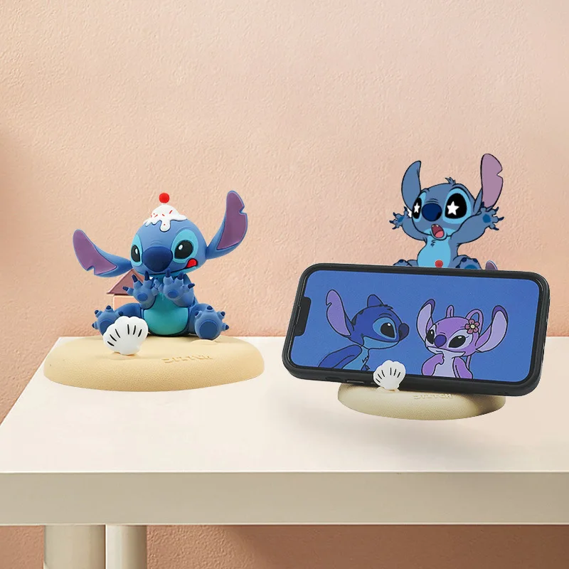 

Disney Anime Figures Stitch lovely Doll Cartoon Toys PVC Q version Mobile phone holder desktop decorations Pendant model gifts