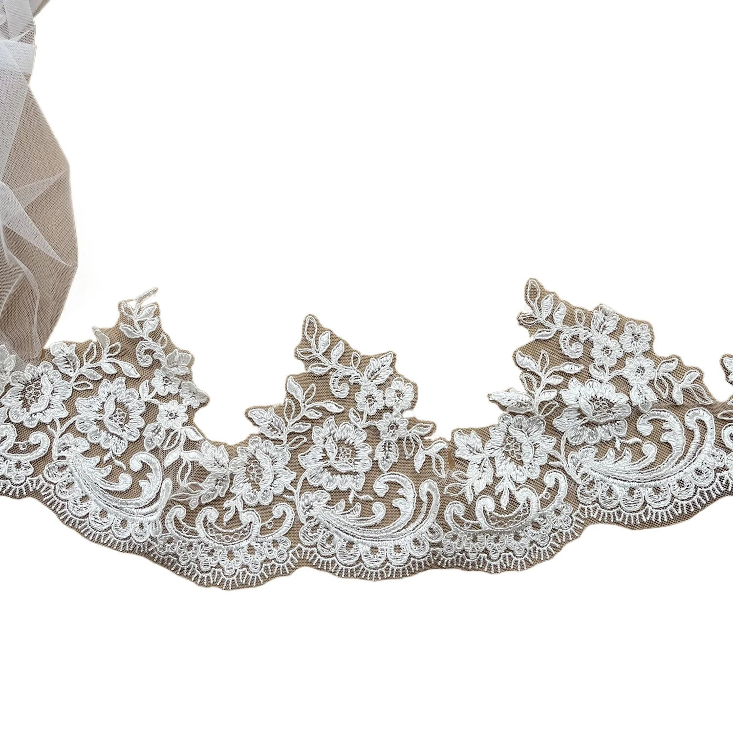 

3 Yards High Quality Classic Artificial Silk Flower Embroidery Eyelashes Lace Decal Edging Fabric Handmade Wedding Accessories