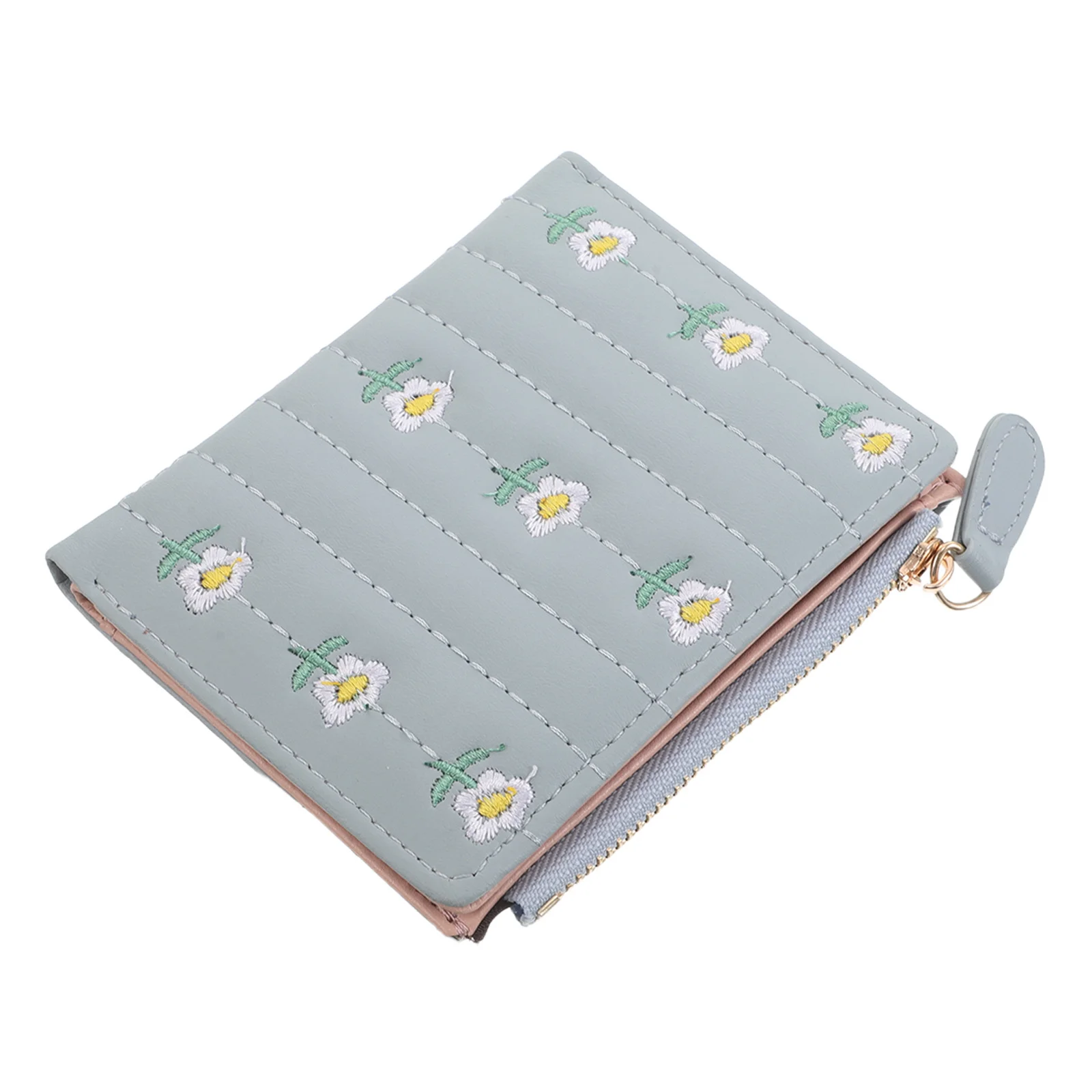 

Compact PU Women's Wallet Embroidered Floral Bifold Design Coin Purse Card Holder Small Travel Wallet Change Purse for Coins