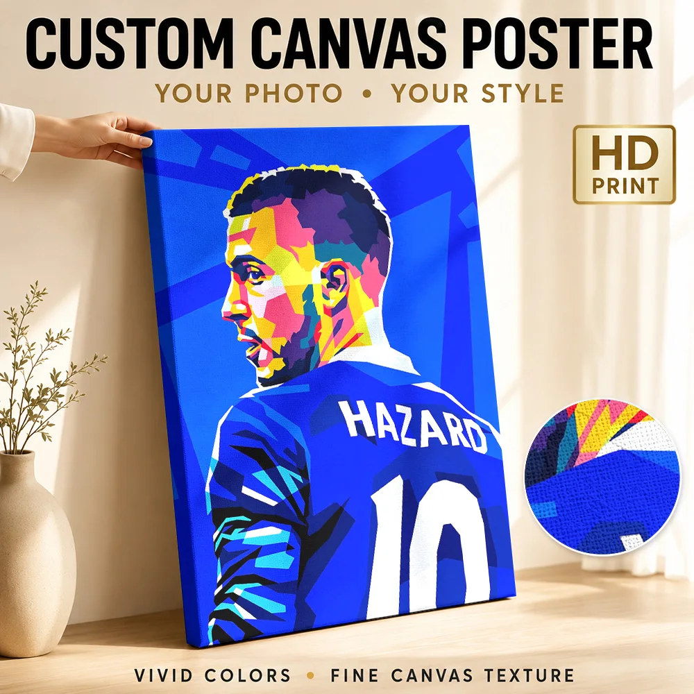 Eden Hazard Soccer Tribute Canvas Poster Modern Style Canvas Wall Art With Customized Photo For Home Gym Ideal Supporter Gift