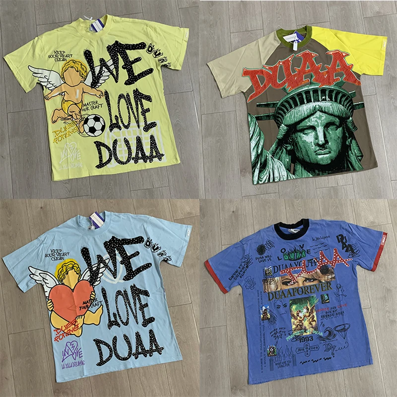 Streetwear Trend DUAA Short-sleeved Oversized T-shirt Men Women Summer New Style Printed Rhinestones Sequins Top Tshirts