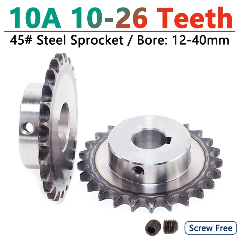 1pcs 10T-26T 10A Industrial Drive Sprocket Wheel 45# Steel Chain Gear 10 11 12 13 14 15 16 17 18 19 20 21 22 23 24 25 26 Teeth