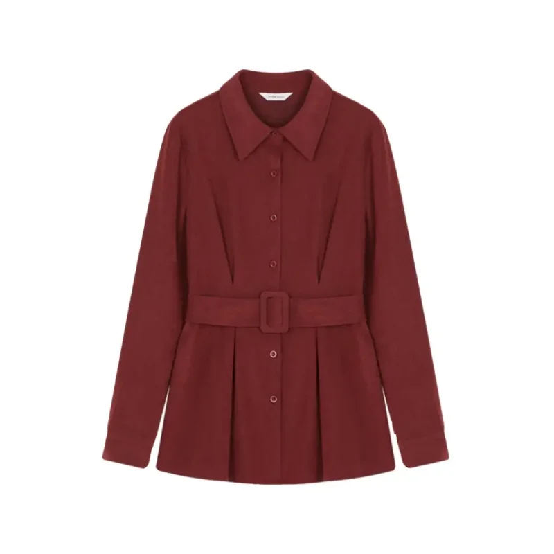 

Temperament Waisted Shirt New Corduroy Lapel Elegant Commuting Simple and Fashionable Top