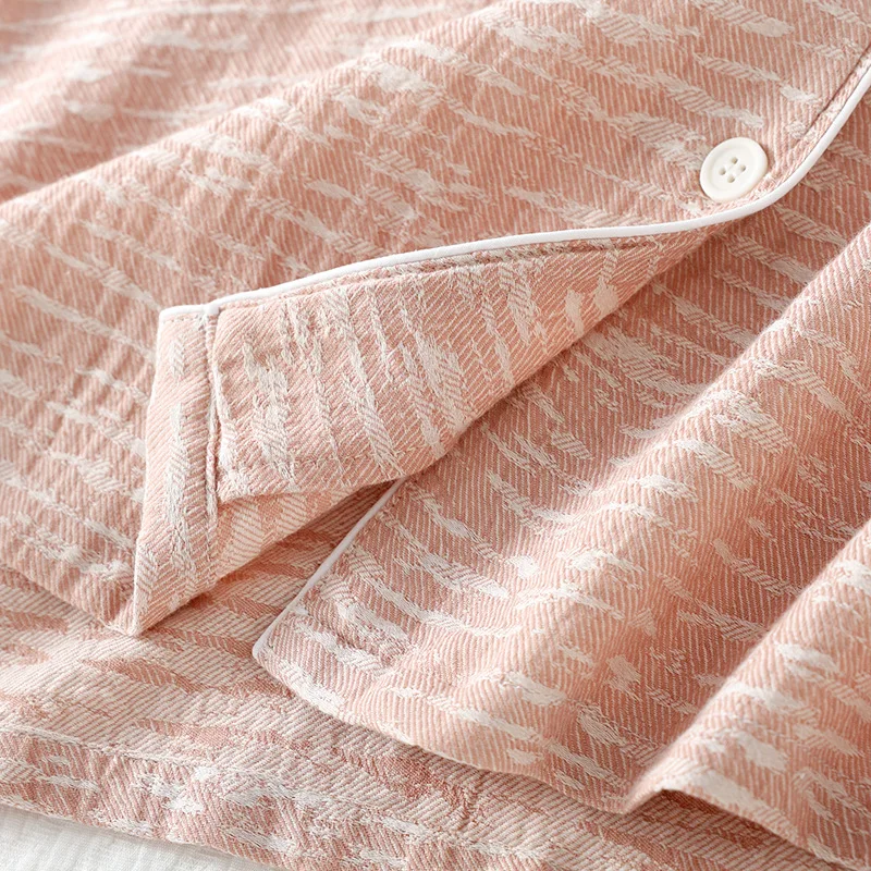 طقم بيجامة للزوجين جديد لعام 2026 100% قطن جاكار بأكمام قصيرة طقم مكون من قطعتين سترات للرجال والنساء ملابس منزلية #5