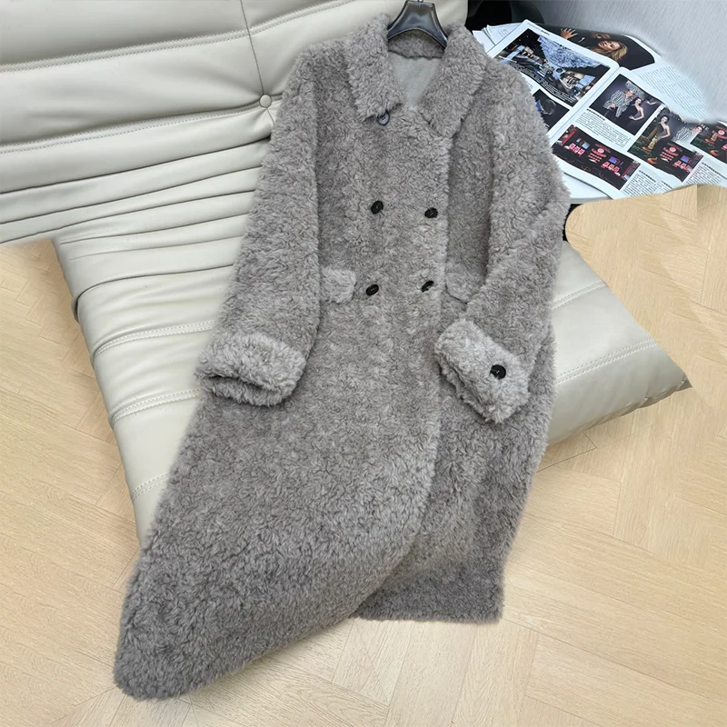 

High quality Double breasted lapel women's long woolen coat is elegant and popular female clothes for winter 25122608