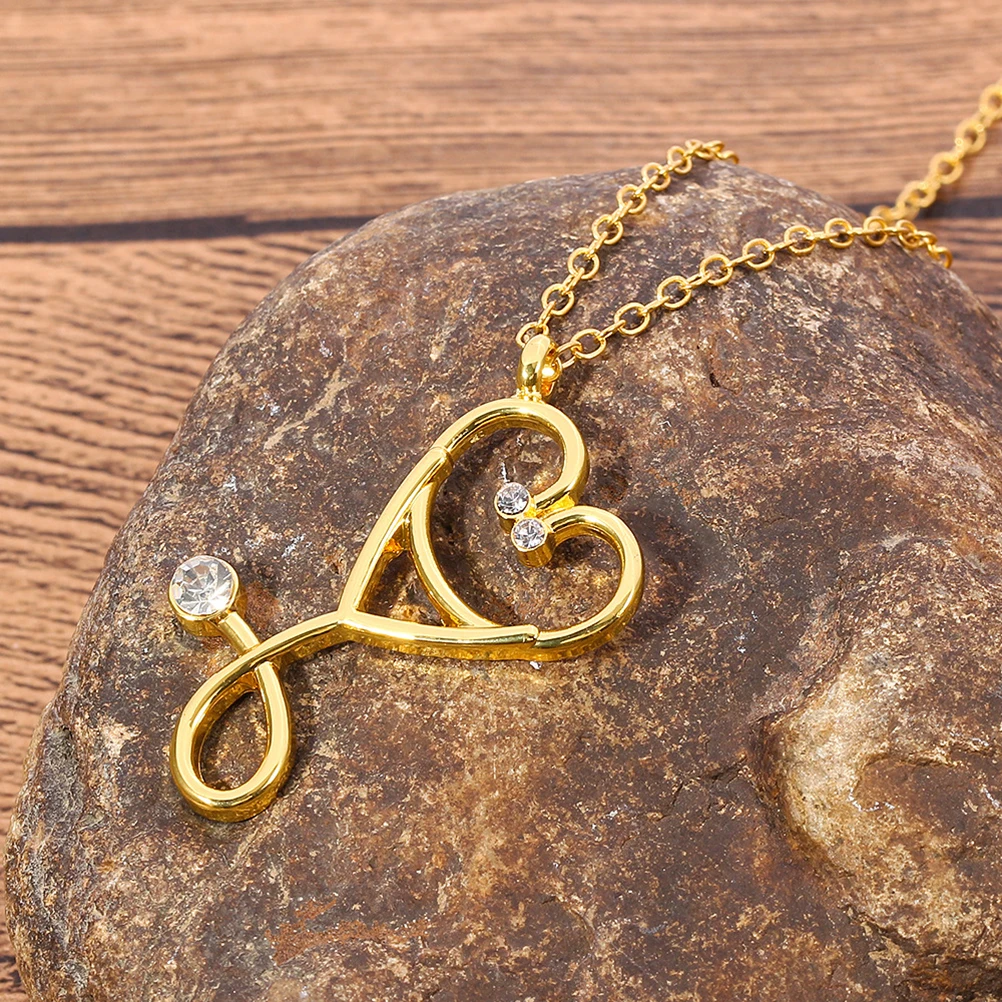 

2Pcs Stethoscope Pendant Necklaces Women Golden Silver Love Design Graduation Anniversary Gift Women Necklaces