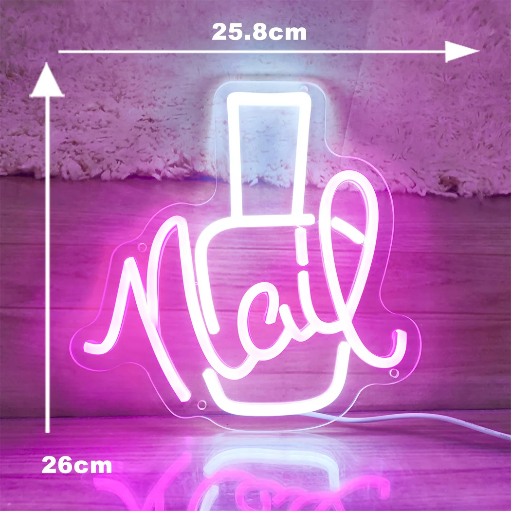 Neon Nail Salon Sign Wall Hanging LED Neon Light for Beauty Salons Nail Shops USB Powered Multipurpose Business Acrylic Sign